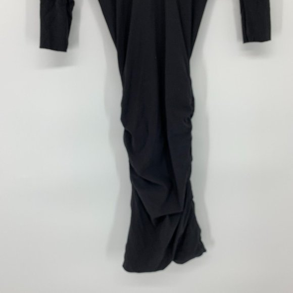 Standard James Perse Dress Black Ruched High Twist Jersey V Neck - Picture 10 of 10